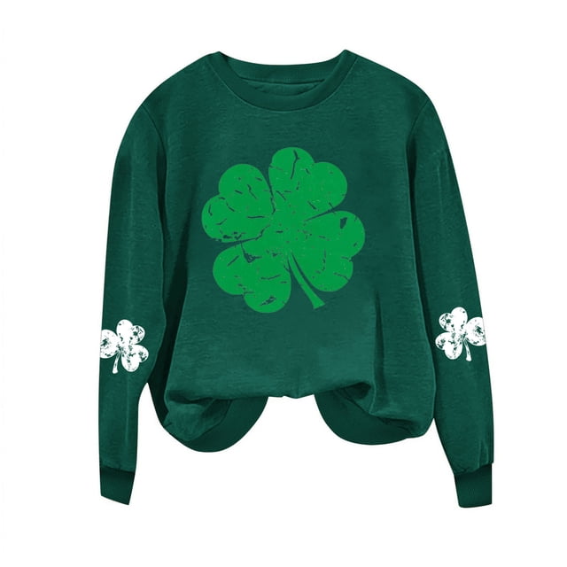 Bowake Sweat à Capuche Femme St Patrick'S Day Imprimé Col Rond Sweat-Shirt à Manches Longues Casual Ample Confortable Pull-Overs