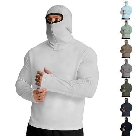 Men s Thermal Compression Shirts Hoodie with Mask Long Sleeve Winter Sports Base Layer Top Active Running Shirt Black M