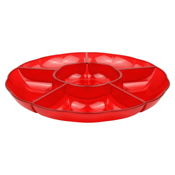 Christmas Red Sectional Plastic Tray, 12.125 in Dia, Holiday Time