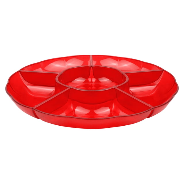 Christmas Red Sectional Plastic Tray, 12.125 in Dia, Holiday Time