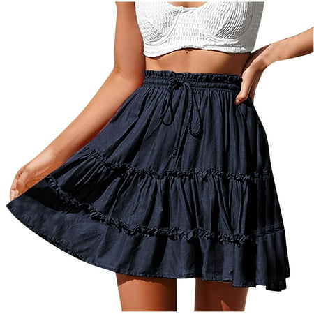 Kaemgyyd Skirts for Women Cute High Waist Ruffle Mini Skirt Tiered Paper Bag Waist Drawstring Adjustable Party Skirt