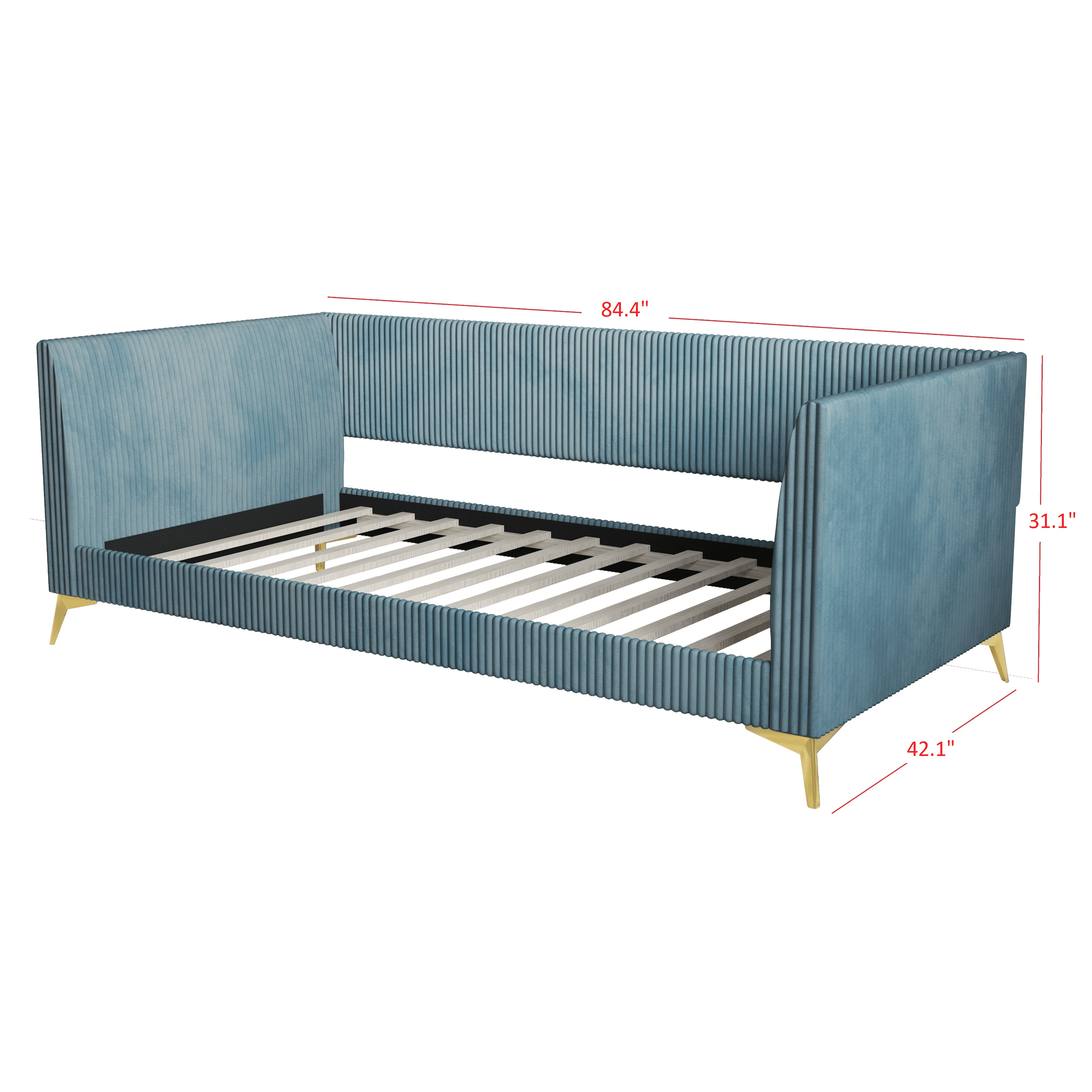 Home Design Elsie Twin Daybed with Corduroy Velvet Upholstery, Vertically Stitched Tufting, Stylish and Versatile Seating or Sleeping Solution, Blue