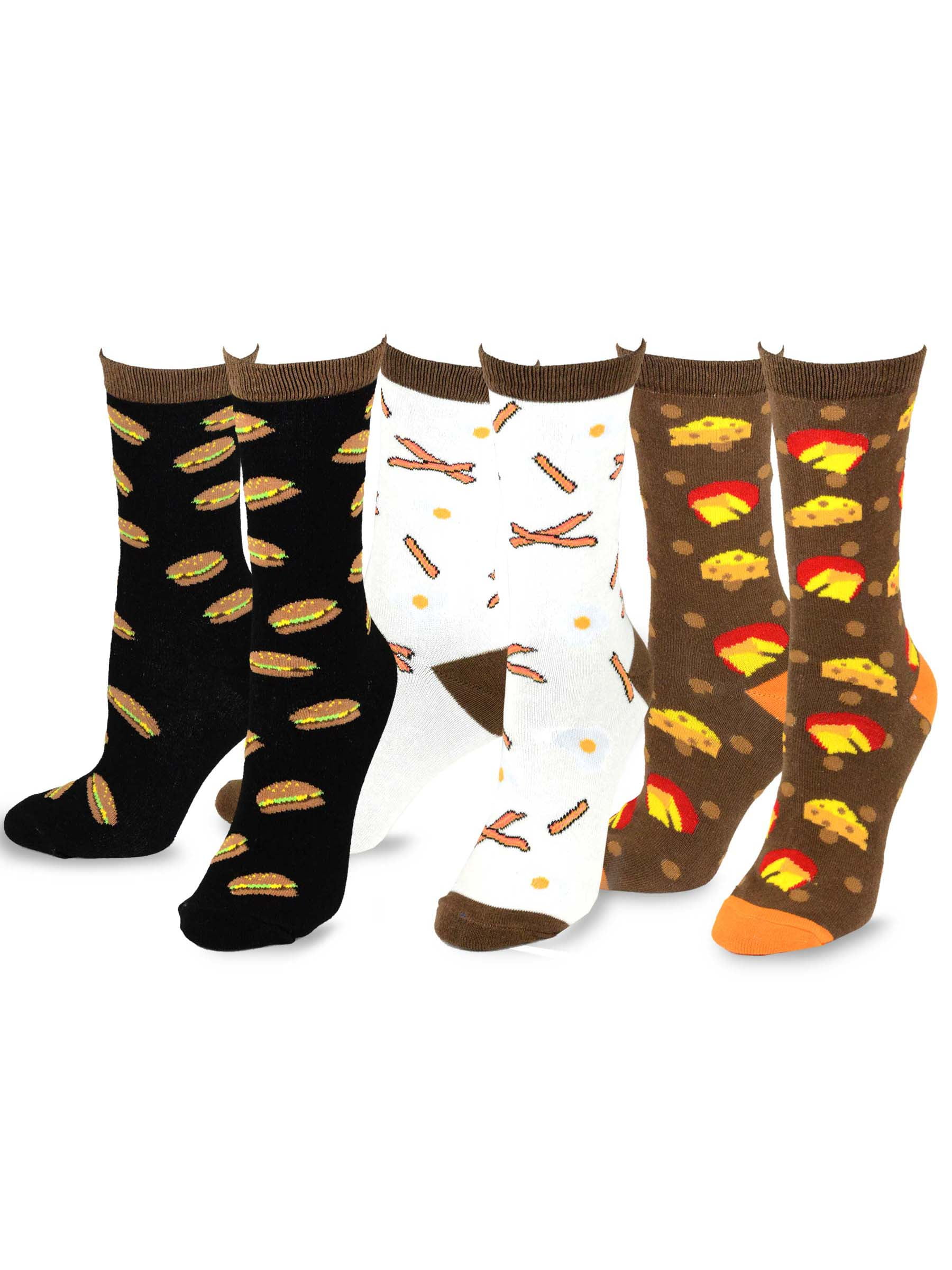 TeeHee Women's Foods Crew Socks 3Pack (Bacon and Cheese)