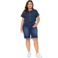 thumbnail image 3 of DARING DIVA Women's Plus Size Crew Neck Button Down Cropped Denim Vest 3X Dark Blue, 3 of 6
