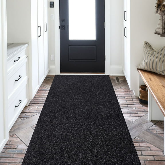 BESTVUE Runner Rug Outdoor Non Slips Carpet Runners Indoor Utility Area Rugs Mat for Kitchen Hallway Entryway Garage with Rubber Backing Solid Black 2ft x 6ft