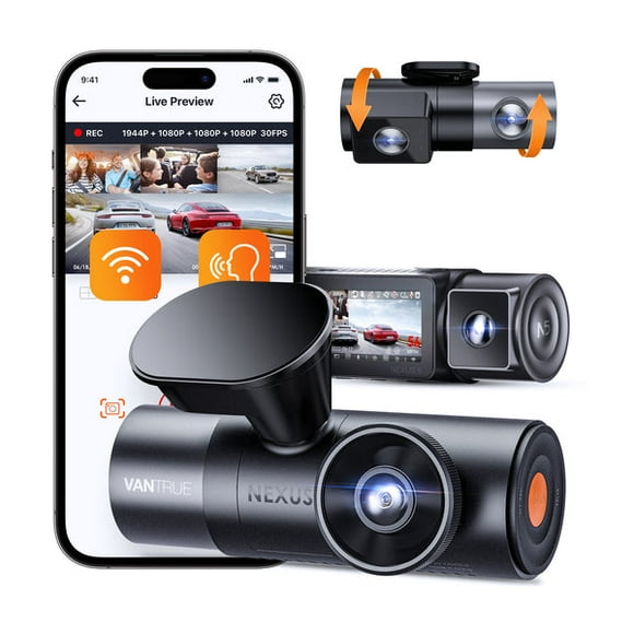VANTRUE N5 & 64 GB SD Card : 4-Channel WiFi 360° Dash Cam STARVIS 2 IR Night Vision 2.7K+1080P×3 Front/Rear/Inside Camera Voice Control GPS 24-Hour Buffered Parking Mode Supports 512GB