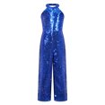 thumbnail image 3 of Eandarui Kids Girls Halter Neck Sequins Birthday Party Romper Sleeveless Jazz Latin Dancewear Royal Blue 12, 3 of 6
