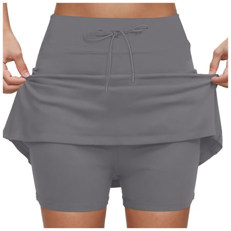 GEWSEY 19 Skorts for Woman Knee Length Golf Skirt Long Athletic Tennis Skorts for Women Dressy Casual with Shorts Pockets Grey XXL