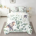 thumbnail image 2 of 7-Piece Cartoon Animal Bedding Queen Kawaii Elephant Comforter Set, Jungle Wildlife Bedding Comforter Sets Woodland Animal Bed in a Bag, Botanical Green Eucalyptus Bedding Accessories, 2 of 6