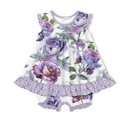 Millie Loves Lily Female White & Purple Rose Skirted Bubble Romper Jersey Knit (3M-3T)