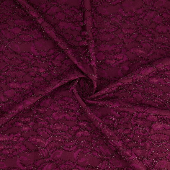 Zelouf Aurora Floral Eyelash Lace On Scuba , Sewing, DIY, Crafts Fabric by the Yard, Baroque Burgundy, 3 Yard