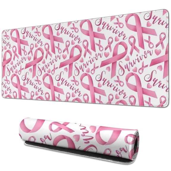 Long Mouse Pads for Desk,Pink Breast Cancer Desk Mats on Top Of Desks, Desk Mouse Pad Extra Large with 3mm Non-Slip Base and Stitched Edge for Gaming,Office,Work,Home 31.5x11.8in