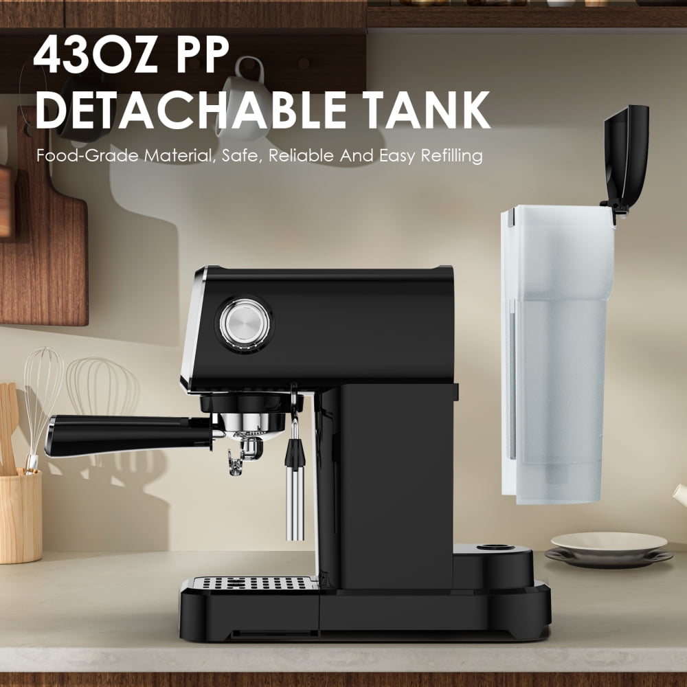 20BAR Slim Vertical Espresso Machine with Milk Frother, Built-in Cup Warmer, 43 OZ Detachable Tank, for Rich Espresso, Americano, Latte, Compact Space-Saving Design, Screen Button,Black