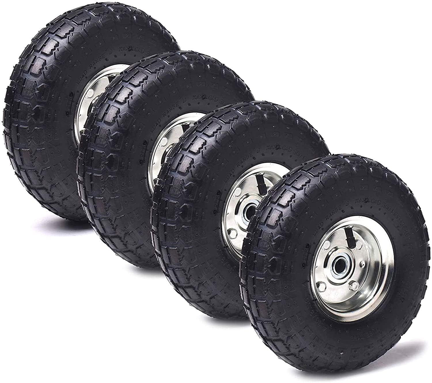 Winisok 4.10/3.50-4 Tire Wheels Flat Free 10 Heavy Duty Solid Replacement Tire with 5/8’’ Bearings for Wagon/Gorilla Carts/Wheelbarrow/Hand Truck/Generators 2 Pack 