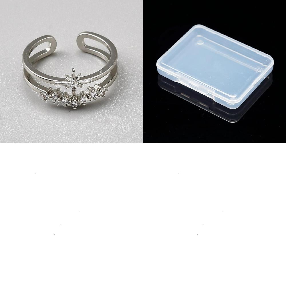 1Pcs Star Alloy Rhinestone Rings Star Moon Adjustable Ring for Women Birthday Festival Personalized Jewelry 9mm gray