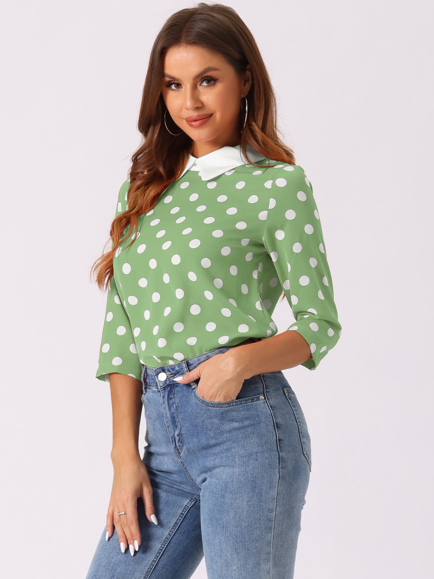 DARING DIVA Blouses 3/4 Sleeves Solid Office Work Tops M Greens