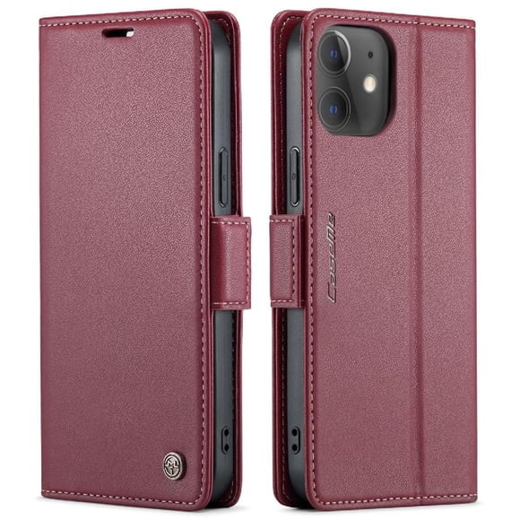 Funda tipo cartera iPhone 12 Mini con cierre magnético, RFID, tarjetero, soporte, carga inalámbrica