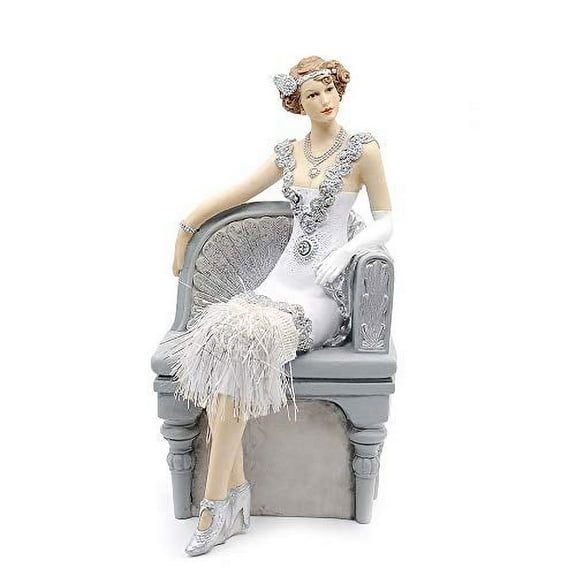 Comfy Hour Glamour Elegance Victorian Style Lady Collection Lady Sitting On Sofa Chair Collectible Figurine, 10- inch Height, Silvery, Polyresin