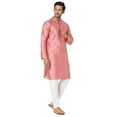 thumbnail image 2 of In-Sattva Men's Vertical Pleat Embroidered Banded Collar and Placket Kurta Tunic; Rose Pink; SM, 2 of 5