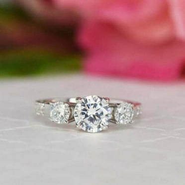 2.25ct Lab Created Round Cut Diamond (VVS1/D) 14k White Gold 3 Stone Ring for Women Gifts/Wedding