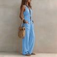 thumbnail image 6 of YYV Jumpsuits for Women Casual Summer Solid V Neck Sleeveless Wide Leg Jumpsuit with Pockets Loose Flowy One Piece Romper Light Blue XL, 6 of 8
