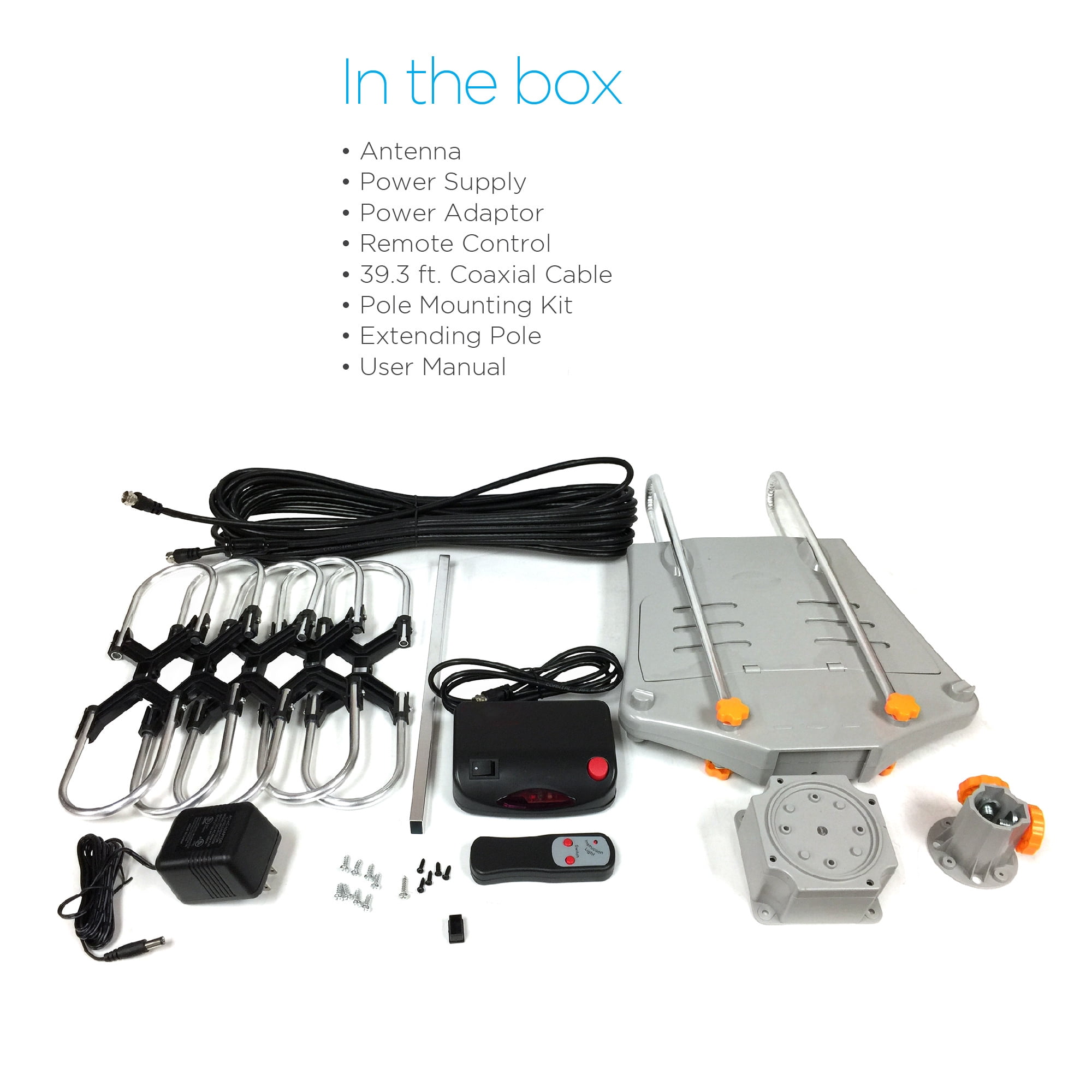 onn. 4K HD Motorized Outdoor TV Antenna with 150-Mile Range and Pole Mounting Kit