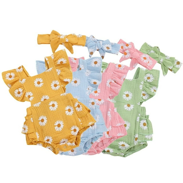 Ensemble de Tenue pour Nouveau-Né, Tout-Petit, Bébé Fille, Barboteuse Sans Manches à Imprimé Floral, Combinaison avec Bandeau