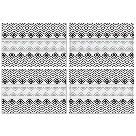 Boho Black and White Geometric Ethnic Pattern Summer Placemats Table Placemats Set Of 4-Linen Kitchen Washable Placemats Table Mats 11.8"x17.7" Non-Slip Heat Resistant