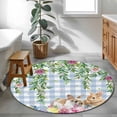 thumbnail image 3 of Round Rug 4Ft Washable Non-Slip, Easter Rabbits Circle Area Rugs for Living Room Bedroom, Spring Cute Bunny Eggs Flowers Leaf Blue Plaid Indoor Floor Mats Carpet Runner for Home Decor Aesthetic, 3 of 8