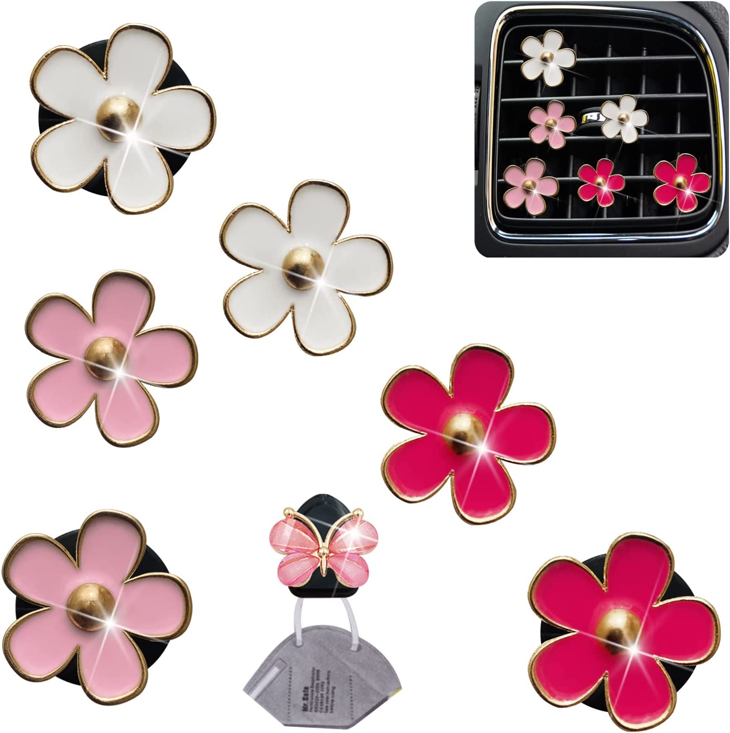 6 Pcs Daisy Air Vent Clips, Cute Flower Car Air Fresheners Vents Clips