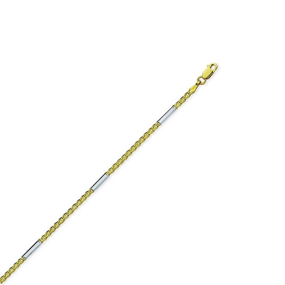 14k Yellow and White Gold Two-tone Mariner Link With Bars Bracelet - 3.1 Grams - 9.50 Inch