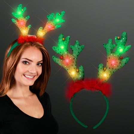 FlashingBlinkyLights Light Up LED Reindeer Antlers with Jingle Bells