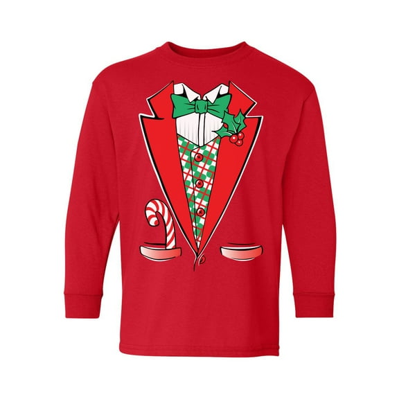 Awkward Styles Ugly Christmas Long Sleeve Shirt for Kids Youth Boys Girls Green Xmas Tuxedo Shirt