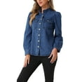 thumbnail image 4 of INSPIRE CHIC Women's Denim Jackets Mock Neck Puff Sleeve Button Down Jean Shirt, 4 of 6
