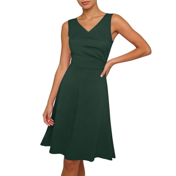 Summer Dresses for Women Business Work Dressy Casual Short Dress Sleeveless a Line Ruched Elegant Office Outfits, Green S