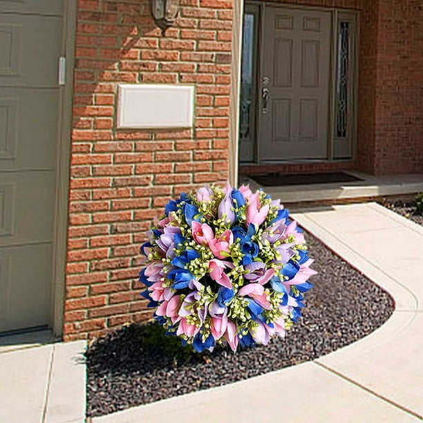 Árbol Artificial de Rosas Decoración Exterior – Árbol de Flores Falsas Impermeable, Rosas de Plástico y Tela Resistentes al Clima para Jardín, Decoración de Patio, 25 x 40 cm