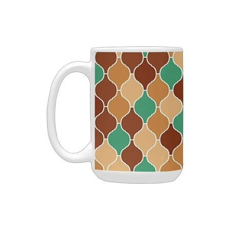 

Quatrefoil Decor Vintage Style Arabic Ornamental Figures Lattice Eastern Culture Pattern Art Pink Bl Ceramic Mug (15 OZ) (Made In USA)