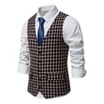 thumbnail image 6 of Men's Vintage Plaid Suit Vest Business Formal Dress Waistcoat Vest with Pockets for Suit or Tuxedo, 6 of 7