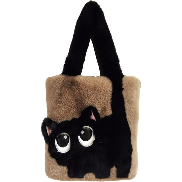 JennyShop Mujeres Tote Bolsa Con Bordado De Forma De Gatito, Moda Plush Schulter Bolso De Mano Lindo Gato Bajo El Brazo Bolsa