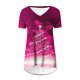 thumbnail image 3 of Camiseta Impresa con Cuello en V de Manga de Raglan de la Parte Trasera Larga Delantera Corta de las Mujeres de Navidad, Vacaciones Informales, 3 of 7