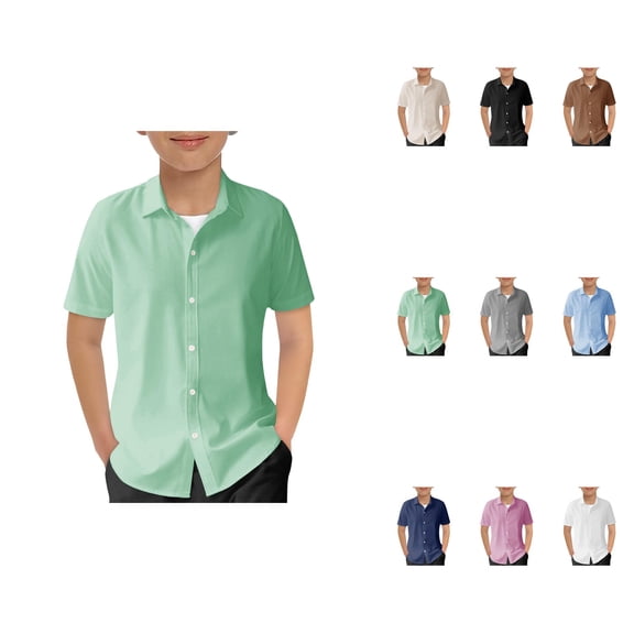 Boys and Girls Short Sleeve Button Down Shirts - Kids Summer Casual Beach & School Uniform Dress Shirts for 5-14 Years