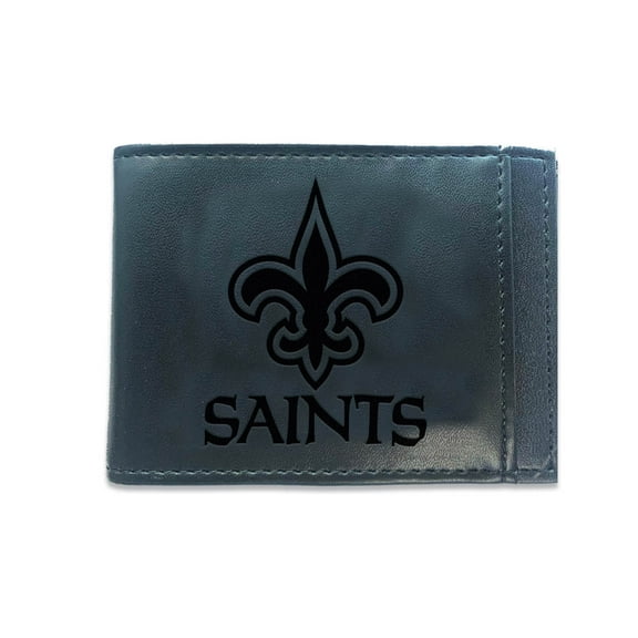 Black New Orleans Saints Hybrid Leather Front Pocket Bi-Fold Wallet with Money Clip