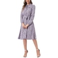 thumbnail image 4 of INSPIRE CHIC Women's Tie Neck Dresses Chiffon Long Sleeve Belted Vintage Floral Dress S Purples, 4 of 5