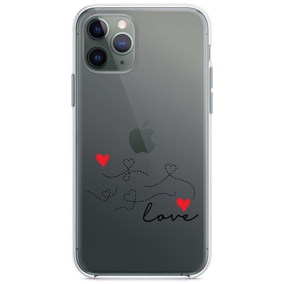 DistinctInk Clear Shockproof Hybrid Case for iPhone 12 MINI (5.4" Screen) - TPU Bumper Acrylic Back Tempered Glass Screen Protector - Love Heart Flourish Black & Red