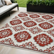 HomeRoots 591718 5 x 8 ft. Red & Beige Medallion Washable Indoor & Outdoor Rectangle Area Rug