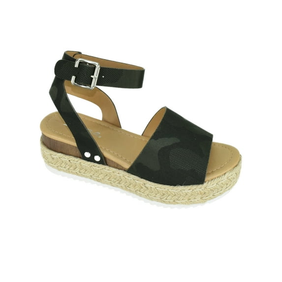 Soda Women Wedge Sandals Open Toe Ankle Strap Flatform Espadrilles Trim Platform TOPIC-S khaki camo 7