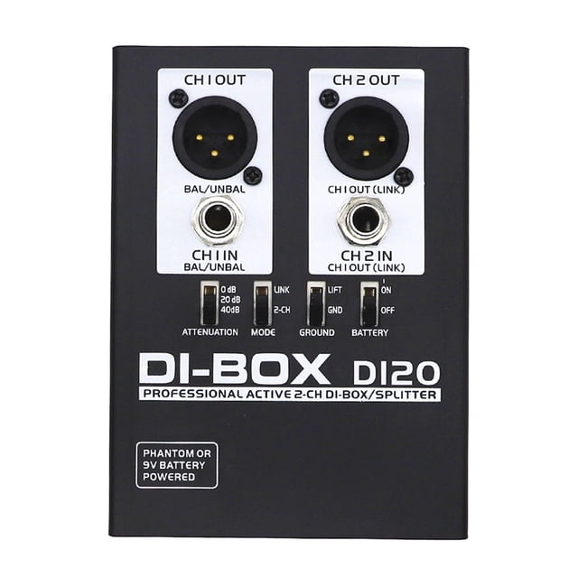 Audio Active DI BOX Caja de Inyección Directa Guitarra de Bajo Ruido DI Convertidor de Audio de 2 Canales Mezclador de Audio Multiusos