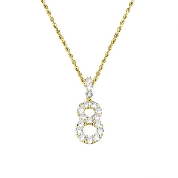 PAURO Minimalist Number 8 Necklaces for Women Men Stainless Steel Hip Hop Number CZ Pendant Charm Necklace, Gold