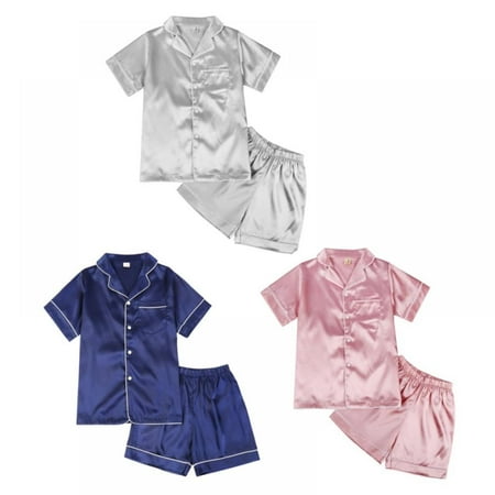 

Summer Baby Kids Girls Boys Pure Color Sleepwear Set Long Sleeve Blouse Tops+sleep Pants