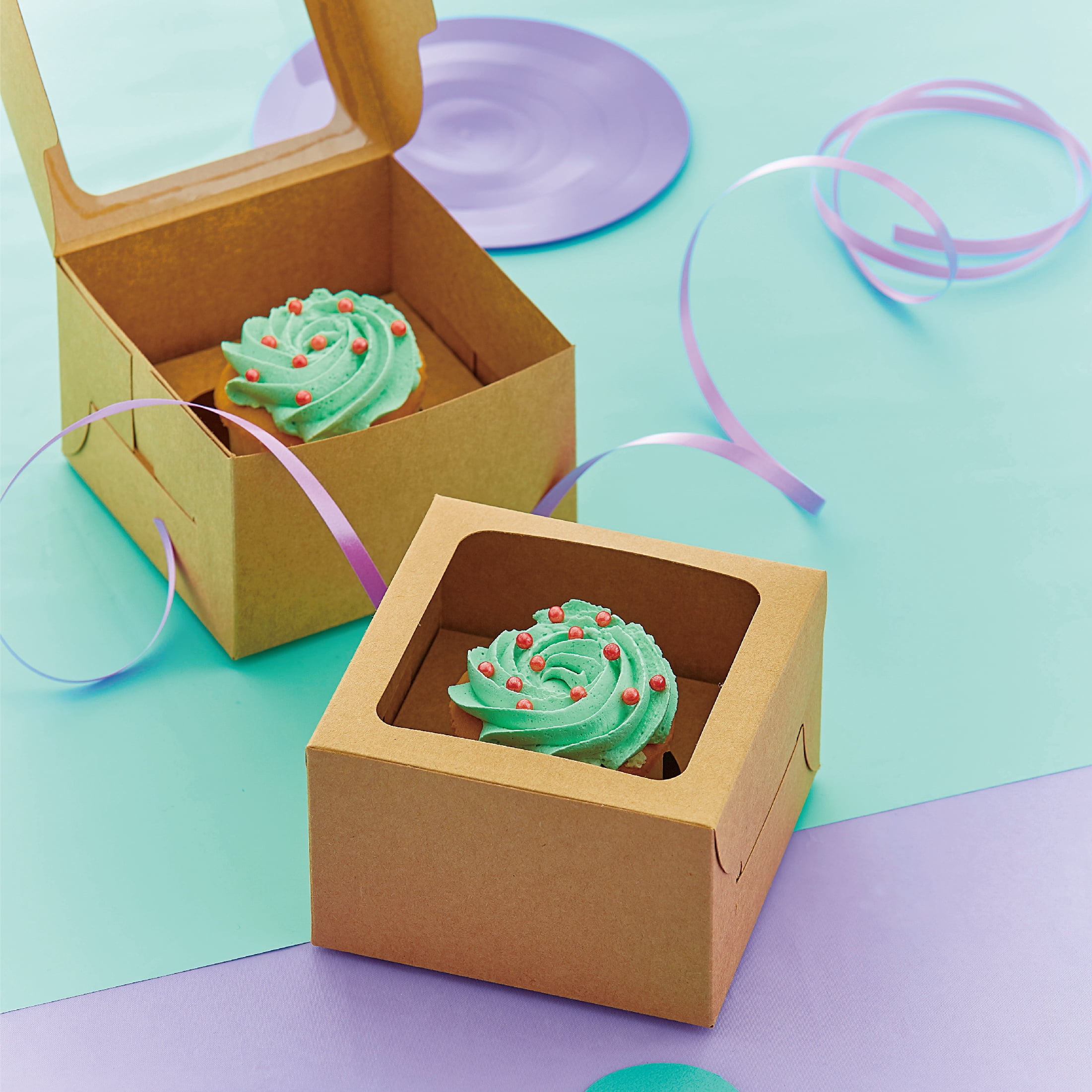 4.5" x 4.5" x 3" Kraft Treat Boxes with Window, 3 Count, by Way To Celebrate